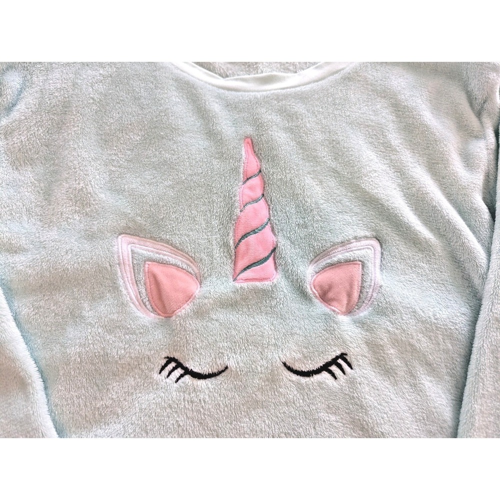 Bobbie Brooks Women Teen XL Unicorn Sky Blue Sleepwear Pajama Fleece Sweater Top - Picture 2 of 5